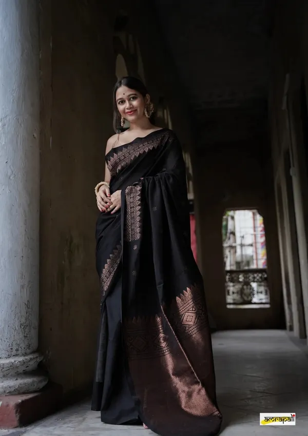Women_Elegance_NEW_BLACK_TRADITIONAL_HEAVY_COPER_SAREE_FOR_WOMENUnstitched_Blouse_Piece_(For_Women)