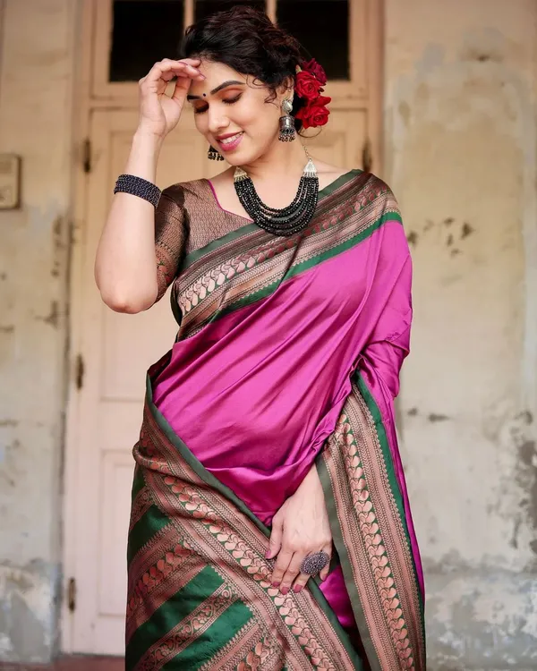 Adorning_Dark_Pink_Soft_Silk_Saree_With_Hypnotic_Blouse_Piece