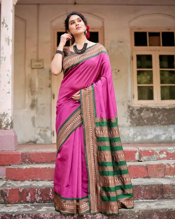 Adorning_Dark_Pink_Soft_Silk_Saree_With_Hypnotic_Blouse_Piece