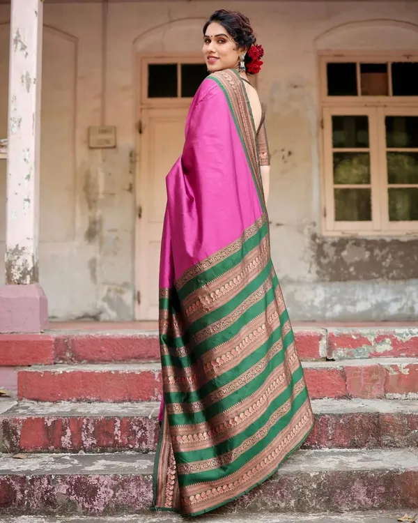 Adorning_Dark_Pink_Soft_Silk_Saree_With_Hypnotic_Blouse_Piece