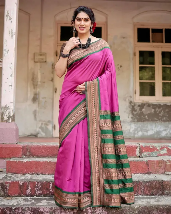 Adorning_Dark_Pink_Soft_Silk_Saree_With_Hypnotic_Blouse_Piece