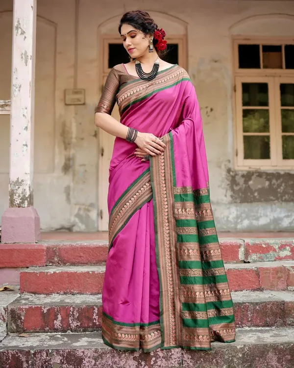 Adorning_Dark_Pink_Soft_Silk_Saree_With_Hypnotic_Blouse_Piece
