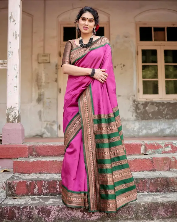 Adorning_Dark_Pink_Soft_Silk_Saree_With_Hypnotic_Blouse_Piece