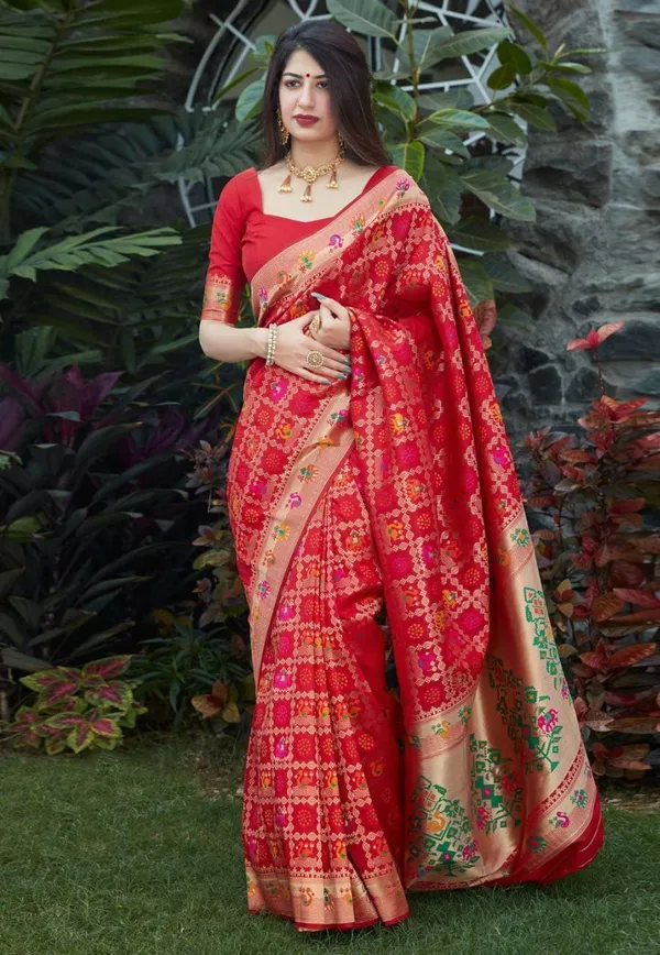 Designer_Red_Soft_Banarasi_Silk_Saree_With_Impressive_Blouse_Piece