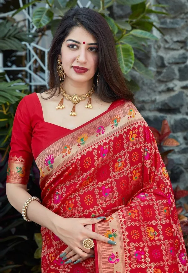 Designer_Red_Soft_Banarasi_Silk_Saree_With_Impressive_Blouse_Piece