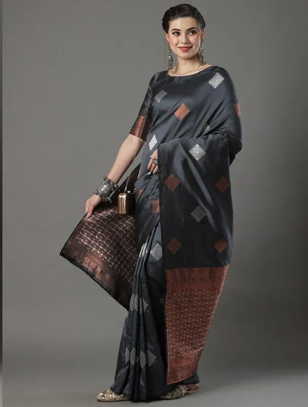 Embrocation_Grey_Soft_Silk_Saree_With_Ratatouille_Blouse_Piece