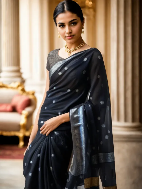 Trendy_Black_Cotton_Silk_Saree_With_Marvellous_Blouse_Piece