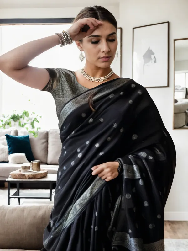 Trendy_Black_Cotton_Silk_Saree_With_Marvellous_Blouse_Piece
