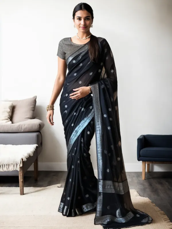 Trendy_Black_Cotton_Silk_Saree_With_Marvellous_Blouse_Piece