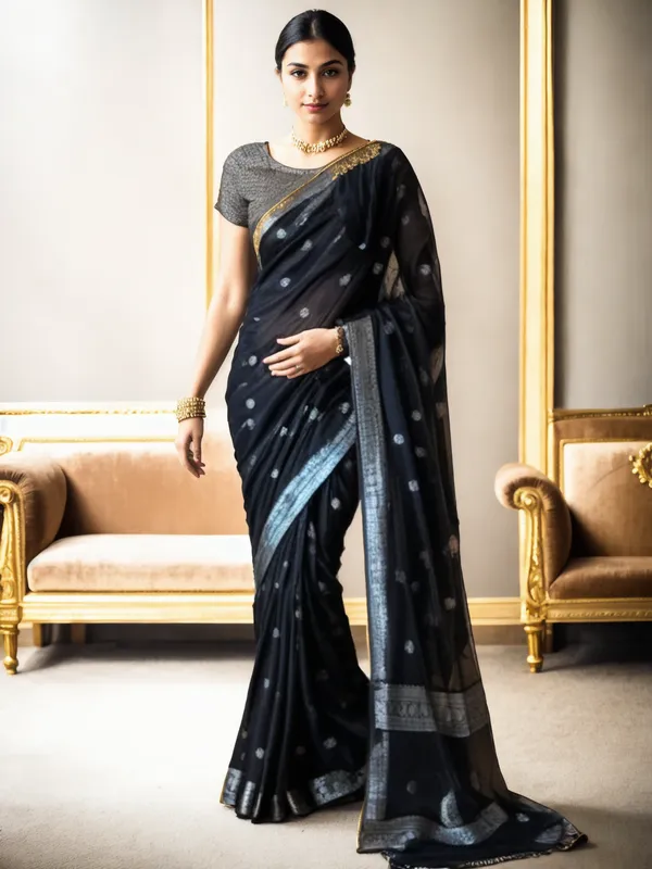 Trendy_Black_Cotton_Silk_Saree_With_Marvellous_Blouse_Piece