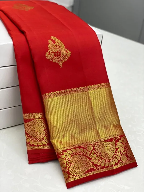 Red,_Gold_Self_Design_Kanjivaram_Silk_Saree_with_Saree_Cover