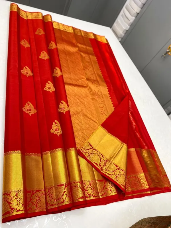 Red,_Gold_Self_Design_Kanjivaram_Silk_Saree_with_Saree_Cover