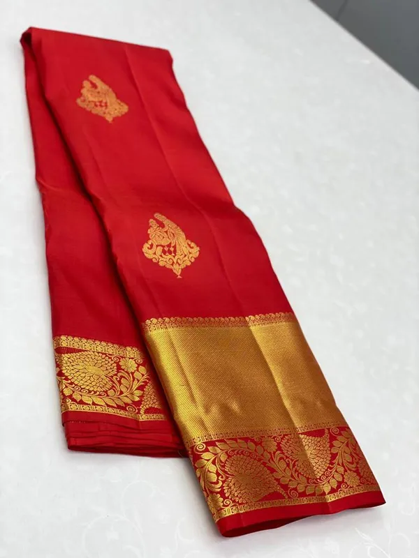 Red,_Gold_Self_Design_Kanjivaram_Silk_Saree_with_Saree_Cover