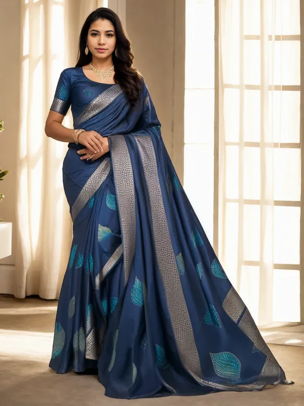 Blue_Self_Design_Kanjivaram_Silk_Saree_with_Saree_Cover