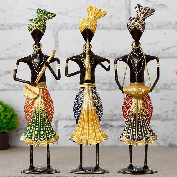 Metal_Muscian_Playing_Sittar__Showpiece,Table_Decor,Home_Decor_Set_Of_Three