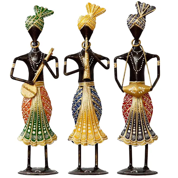 Metal_Muscian_Playing_Sittar__Showpiece,Table_Decor,Home_Decor_Set_Of_Three