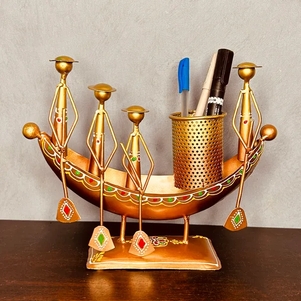 Metal_Home_Decor,Long_Kerala_Boat_Showpiece,_Pen_Stand,Standard,_Multicolour