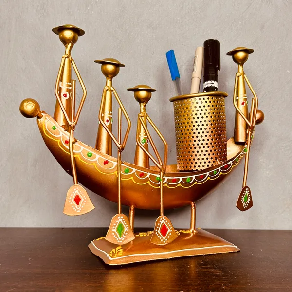 Metal_Home_Decor,Long_Kerala_Boat_Showpiece,_Pen_Stand,Standard,_Multicolour