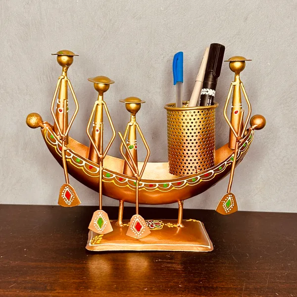 Metal_Home_Decor,Long_Kerala_Boat_Showpiece,_Pen_Stand,Standard,_Multicolour