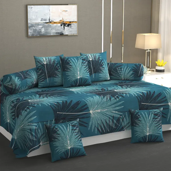 Diwan_Set_Covers_Cotton_8_Pieces_Pure_Cotton_Designer_Printed_Standard_Diwan_Set_(1_Single_Bedsheet,_2_Bolster_Covers,_5_Cushion_Covers)_Green
