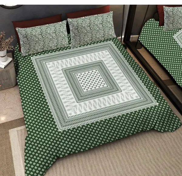 Green_Pure_Cotton_Bedsheet_Two_Pillow_Covers_Included_90*100_inch