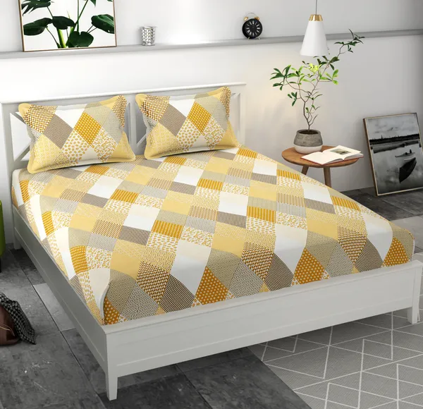 GOLDEN_Pure_Cotton_Bedsheet_90X100_inches_with_Two_Pillow_Covers_Included_