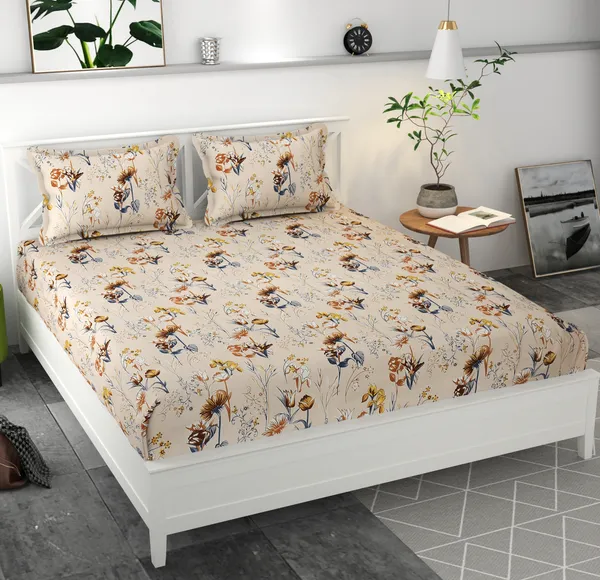CREAM_Pure_Cotton_Bedsheet_Two_Pillow_Covers_Included_108X108