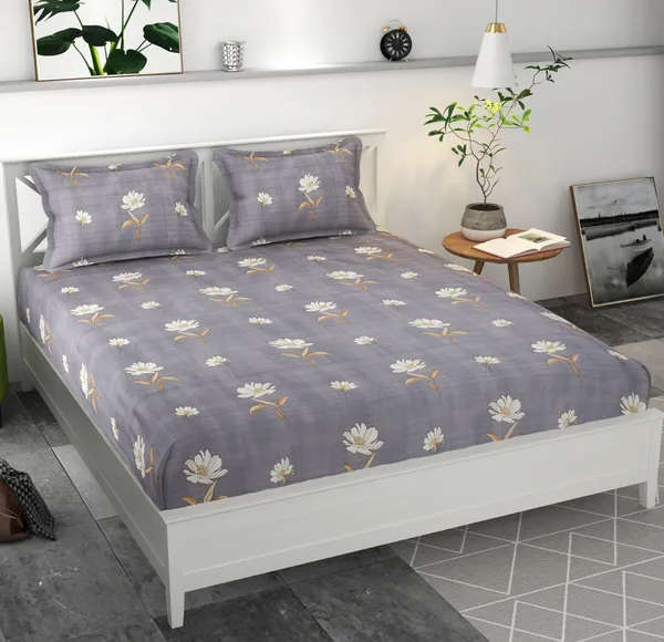 GREY_Pure_Cotton_Bedsheet_Two_Pillow_Covers_Included_108X108