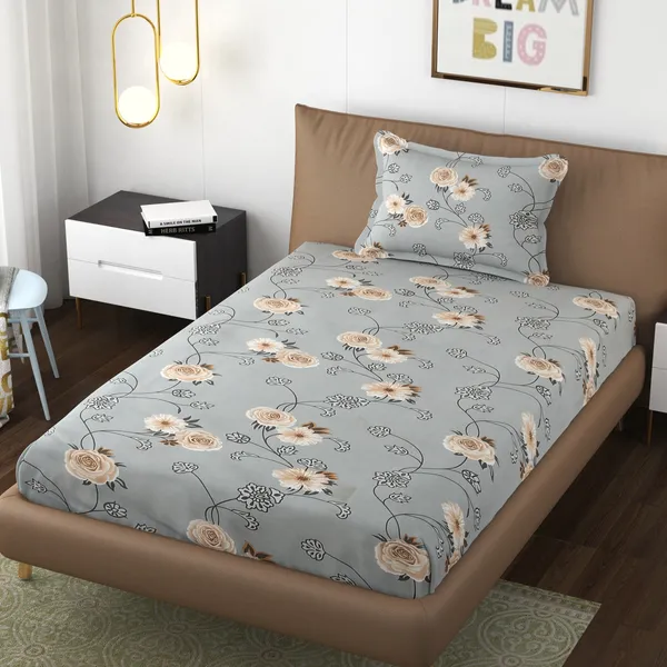 GREY_Pure_Cotton_Bedsheet_Two_Pillow_Covers_Included_60X90_INCHES