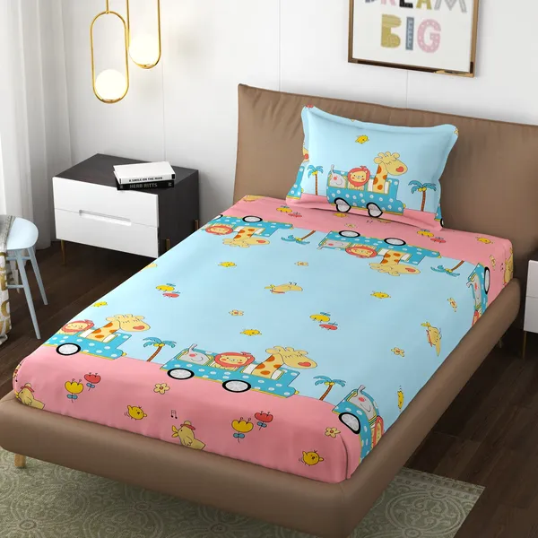BLUE,PINK_Pure_Cotton_Bedsheet_Two_Pillow_Covers_Included_60X90