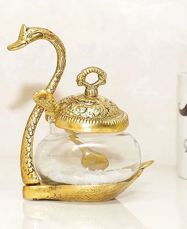 Swan_Duck_with_Transparent_Glass_Bowl_Set_with_Spoon_and_lid_(11_x_15_x_11_cm,_Gold)