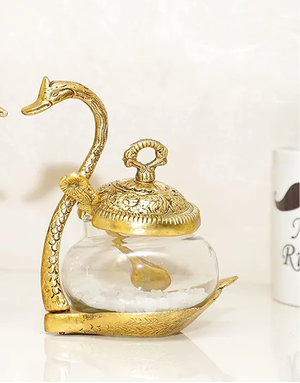 Swan_Duck_with_Transparent_Glass_Bowl_Set_with_Spoon_and_lid_(11_x_15_x_11_cm,_Gold)
