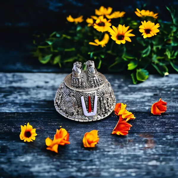 Venkateswara_Swami_Tirupati_Balaji_Vishnu_Charan_Paduka_Silver_Plated_shank_chakar_tilak_Namah_for_home_/_Car_Dashboard