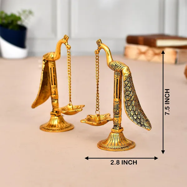 Parrot_Design_Metal_Hanging_with_Chain_Diya_Pair_of_Parrot_Design_Bird_Diya_Deepak_Oil_Lamp_Metal_Gold_Finish_Hanging_Diya_Pair_Puja_Gift_Item_Antique_,_Standard,Pack_of_2