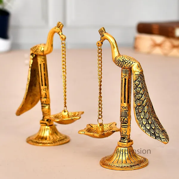 Parrot_Design_Metal_Hanging_with_Chain_Diya_Pair_of_Parrot_Design_Bird_Diya_Deepak_Oil_Lamp_Metal_Gold_Finish_Hanging_Diya_Pair_Puja_Gift_Item_Antique_,_Standard,Pack_of_2