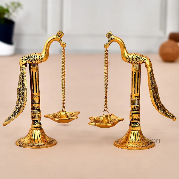 Parrot_Design_Metal_Hanging_with_Chain_Diya_Pair_of_Parrot_Design_Bird_Diya_Deepak_Oil_Lamp_Metal_Gold_Finish_Hanging_Diya_Pair_Puja_Gift_Item_Antique_,_Standard,Pack_of_2