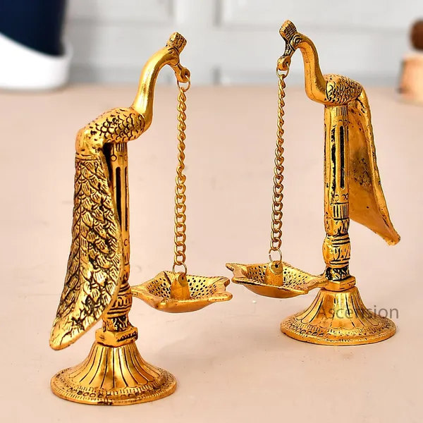 Parrot_Design_Metal_Hanging_with_Chain_Diya_Pair_of_Parrot_Design_Bird_Diya_Deepak_Oil_Lamp_Metal_Gold_Finish_Hanging_Diya_Pair_Puja_Gift_Item_Antique_,_Standard,Pack_of_2