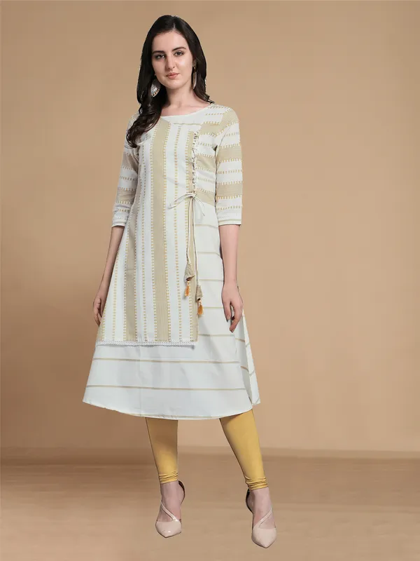 Rekha_Maniyar_Girls_And_Women's_Offwhite_Cotton_Weaved_ALine_Drawstring_Angrakha_Kurti