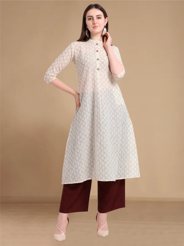 Rekha_Maniyar_Girls_And_Women's_Offwhite_Cotton_Weaved_ALine_Drawstring_Angrakha_Kurti