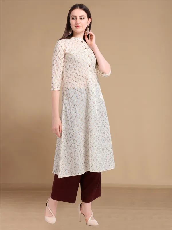 Rekha_Maniyar_Girls_And_Women's_Offwhite_Cotton_Weaved_ALine_Drawstring_Angrakha_Kurti