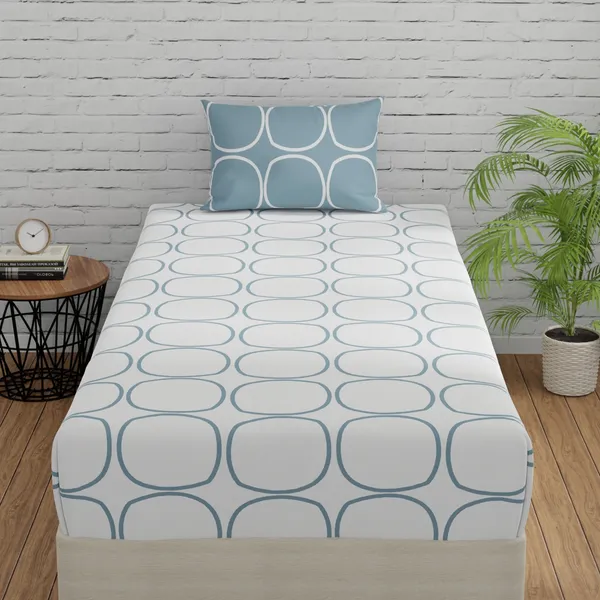 144_TC_Geometric_Single_Bedsheet_Cotton_with_1_Pillow_Cover_-_White_&_Blue