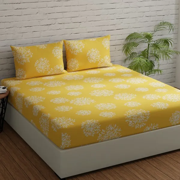 144_TC_Cotton_Elastic_Fitted_Bedsheets_Double_Size_with_2_Pillow_Covers_|_60_x_78_inches_|_Yellow