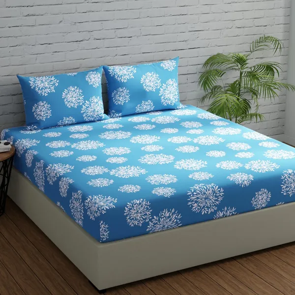 144_TC_Cotton_Fitted_Bedsheets_King_Size_with_2_Pillow_Covers_|_6ft_x_6.5ft_|_Blue