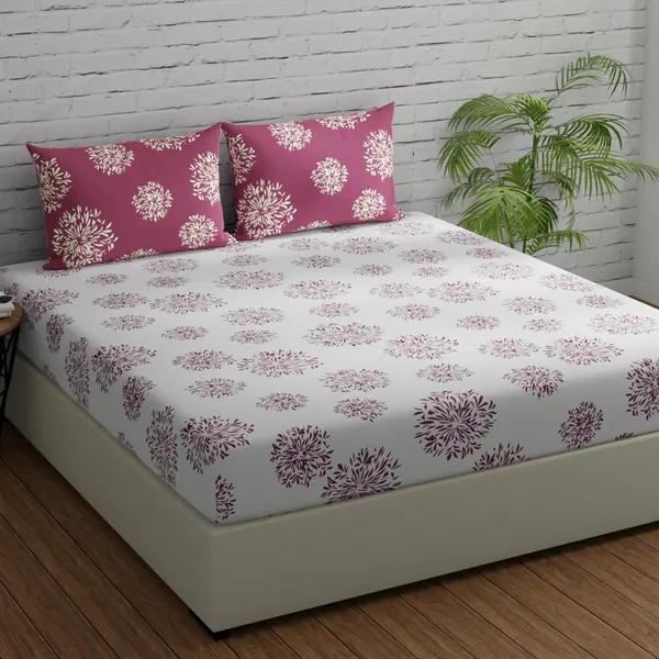 144_TC_Cotton_Fitted_Bedsheets_King_Size_with_2_Pillow_Covers_|_6ft_x_6.5ft_|_White_&_Mauve