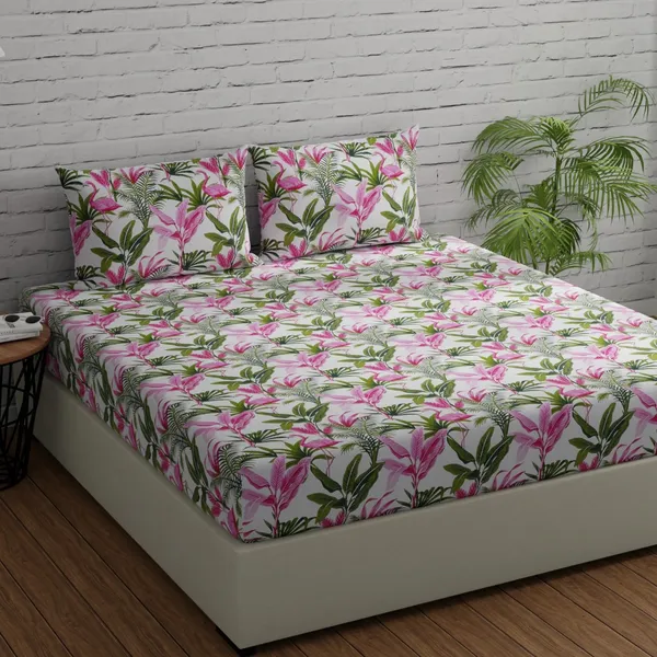 144_TC_Cotton_Fitted_Bedsheets_King_Size_with_2_Pillow_Covers_|_6ft_x_6.5ft_|_Flamingo_-_Pink