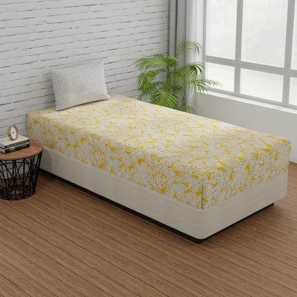 144_TC_Bedsheet_for_Single_Bed_with_1_Pillow_Cover_|_Yellow_&_Grey
