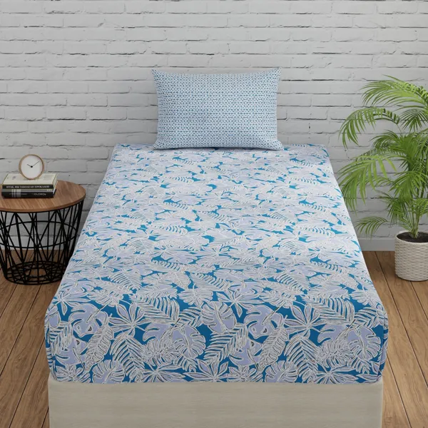 144_TC_Single_Bedsheet_Cotton_with_1_Pillow_Cover_|_Blue_&_White