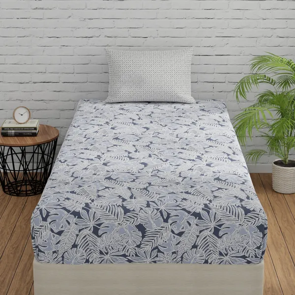 144_TC_Cotton_Bedsheet_Single_Bed_with_1_Pillow_Cover_|_Grey_&_White