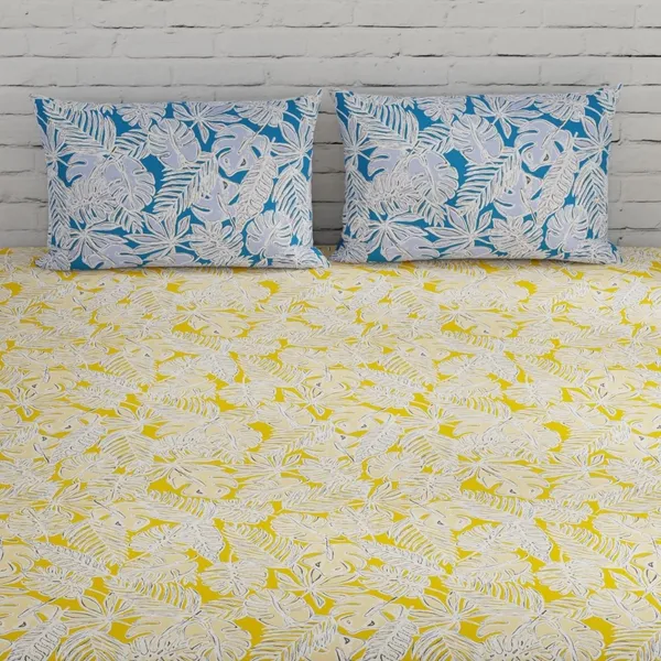 144_TC_Cotton_Bedsheet_for_Double_Bed_with_2_Pillow_Covers_|_Yellow_&_Blue
