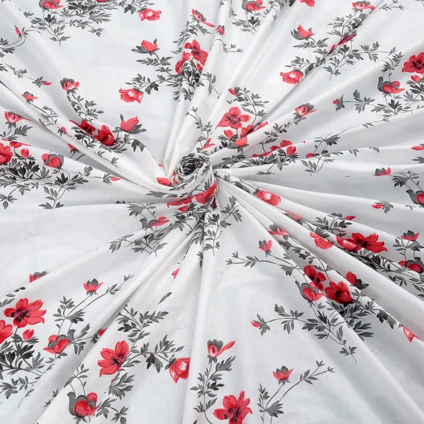 144_TC_Cotton_Bedsheet_for_Double_Bed_with_2_Pillow_Covers_|_White,_Light_Coral_&_Grey